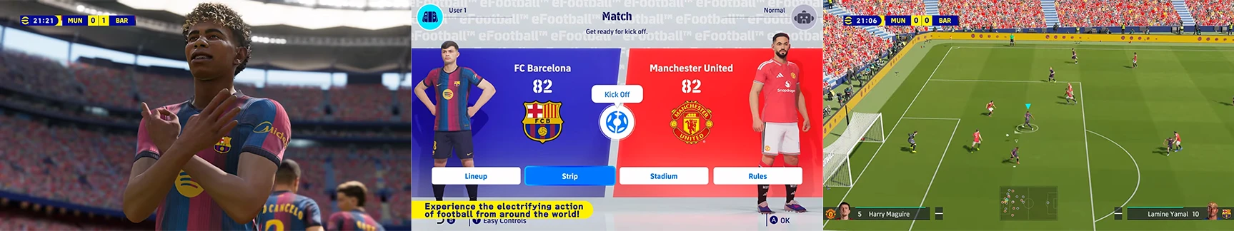 Partido entre Barcelona y Manchester United en eFootball Kick-Off!